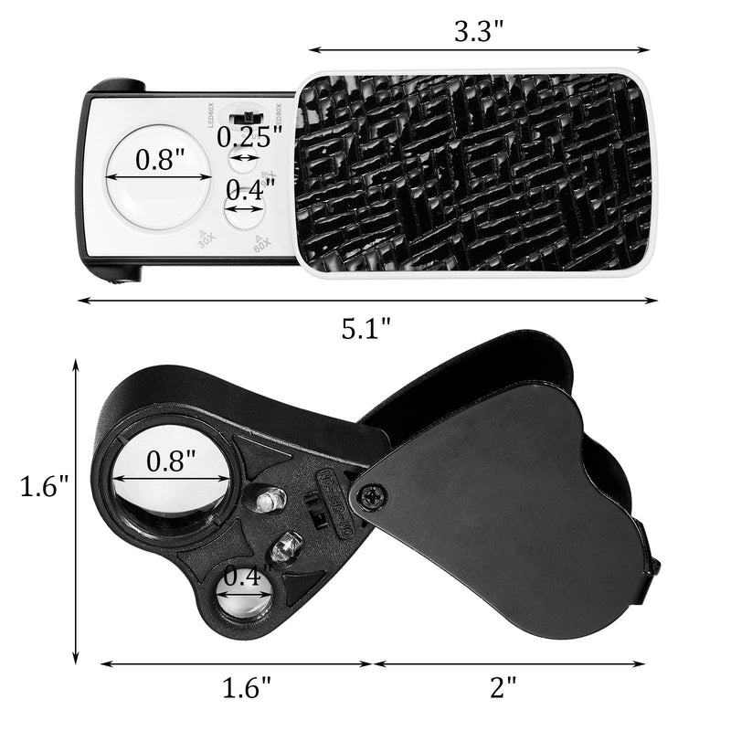 [Australia] - 2 Pieces Jewelers Magnifying Glass 30X 60X 90X Illuminated Eye Magnifier Jewelry Magnification Glass Loop with UV Black Light and Bright LED Light for Jewelry Diamond Gemstone Coin (Black) Black 