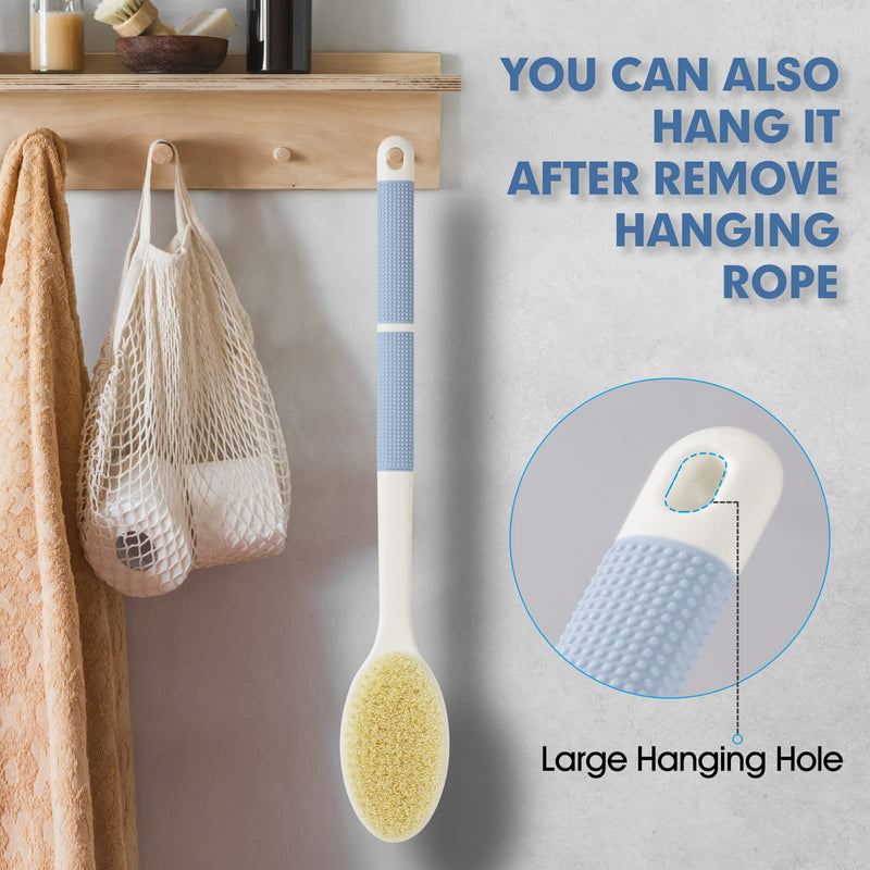 [Australia] - Back Scrubber Anti Slip for Shower,Shower Brush Long Handle with Stiff and Soft Bristles,Body Exfoliator for Bath or Dry Brush(Blue) Blue 
