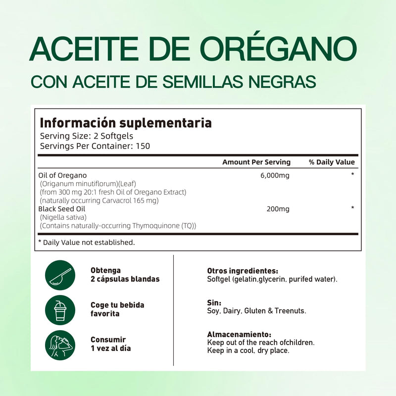 [Australia] - Oil of Oregano with Black Seed Oil, Balanced Oil of Oregano Capsules, Organic OreganoOil Softgels,Carvacrol,Thymoquinone, Non-GMO 300p/1bag 