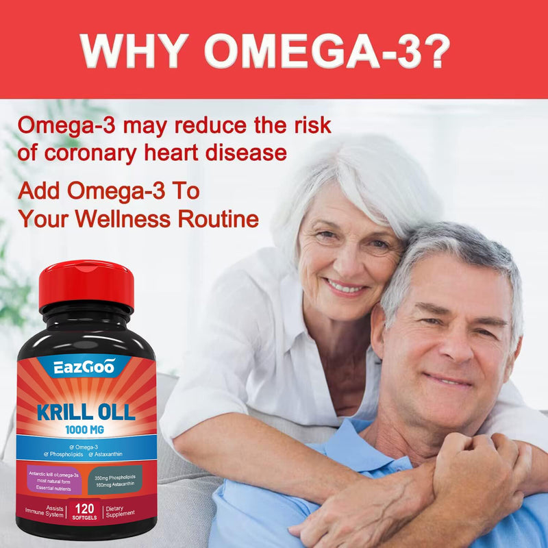 [Australia] - Antarctic Krill Oil 1000mg, Omega 3 Supplement，EPA, DHA, Phospholipids and Astaxanthin- 120 Softgels 120 Count (Pack of 1) 