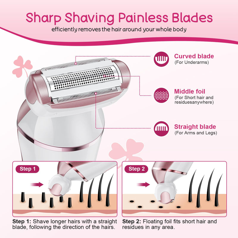 Electric Shaver for Women, Gifts for Women, Electric Razor for Womens, Rechargeable Wet Dry Lady Hair Remover,IPX7 Waterproof,Shaver for Legs (Rose Gold) Rose Gold