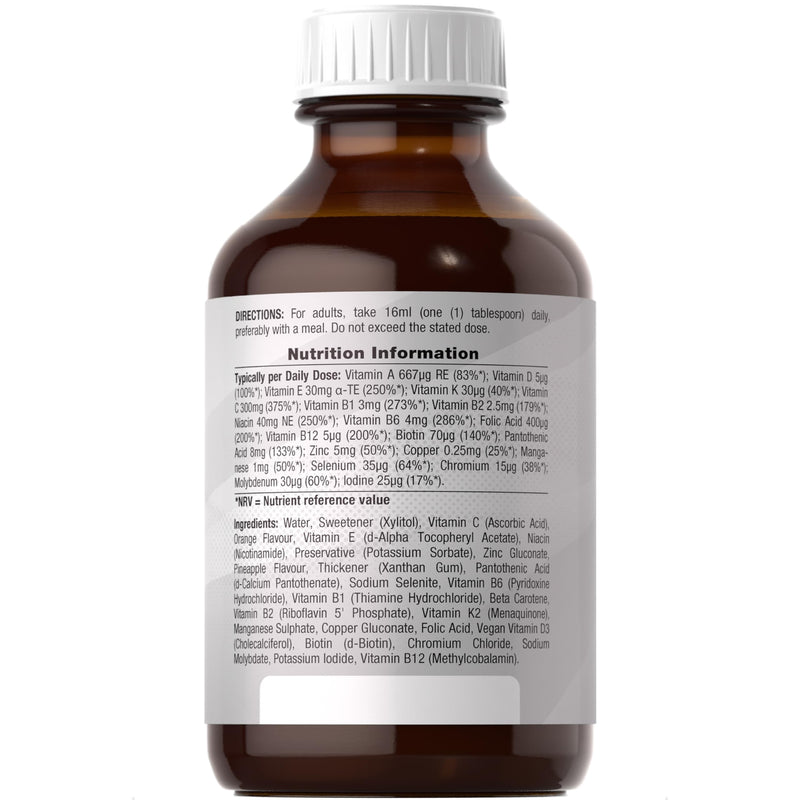 Multivitamin Liquid for Adults | 480mL (30 Servings) | Orange Flavour | 20 Essential Nutrients for Overall Wellness | Vegan Food Supplement | By Horbaach
