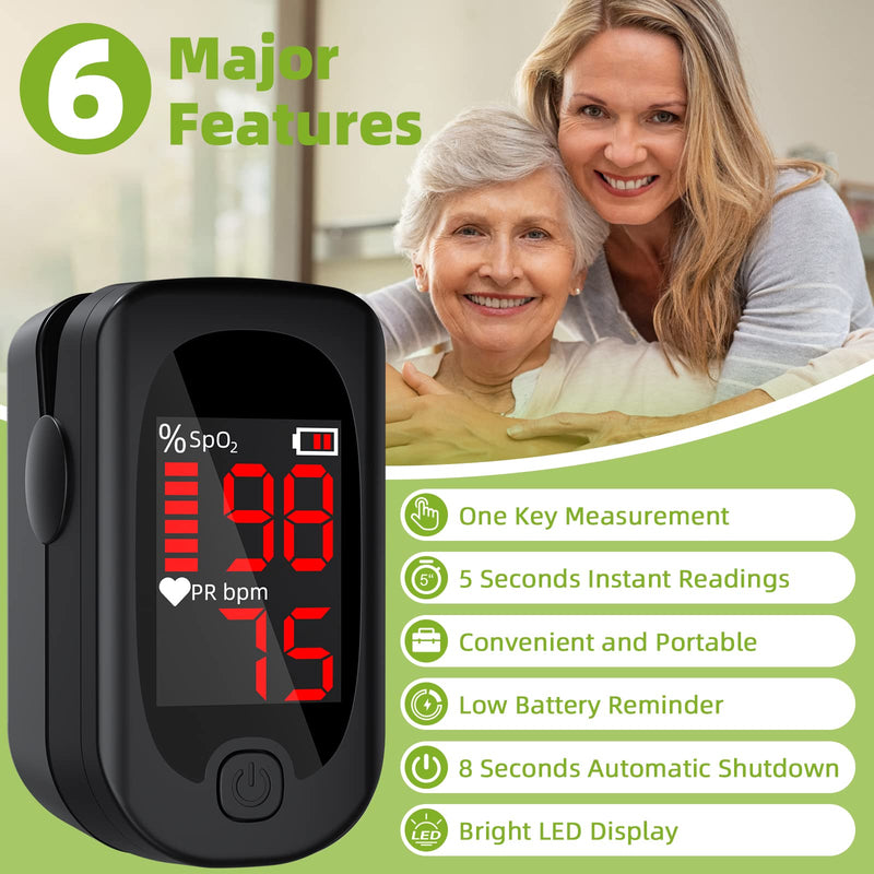 [Australia] - Pulse oximeter, oxygen saturation measuring device finger, oximeter, pulse frequency and SpO2 value with neck strap and batteries, large LED display, for household, fitness and extreme sports 