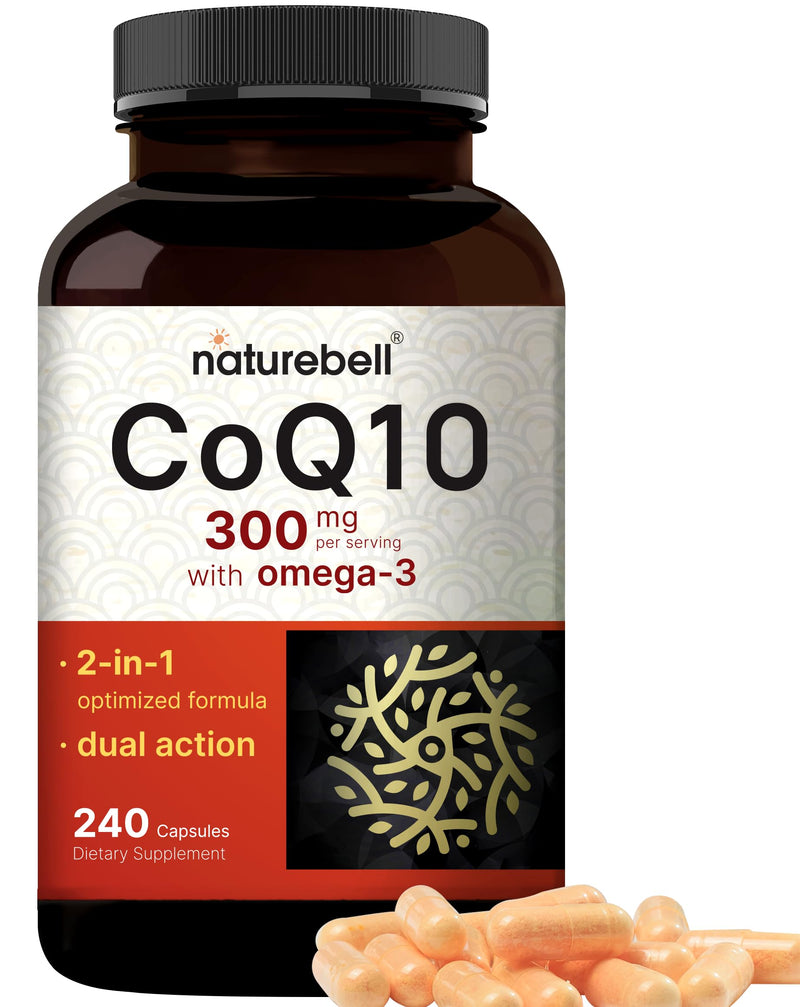 [Australia] - NatureBell CoQ10 300mg with Omega 3, 240 Capsules - 120 Day Supply | Stable High Absorption Form ‚Äì Antioxidant Support for Heart & Energy Health ‚Äì Extra Strength Coenzyme Q10 Supplement 
