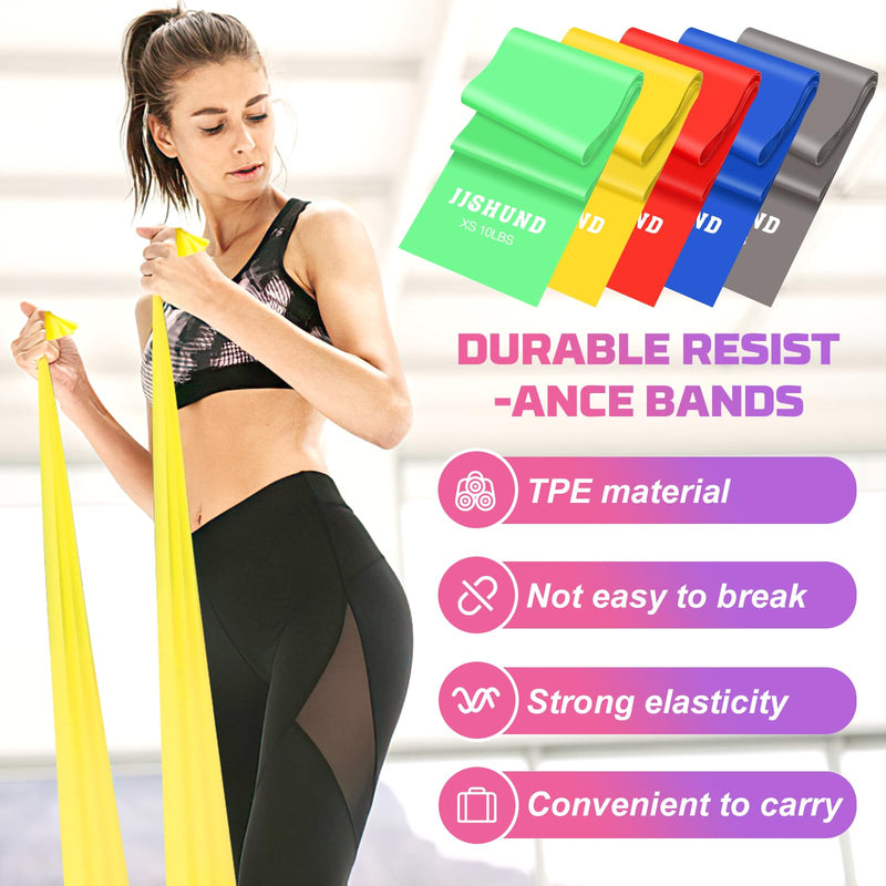 [Australia] - Resistance Bands, 5 Pcs Exercise Bands Elastic Stretch Bands for Fitness Yoga Pilates Stretching Strength Training, Workout Bands for Home Gym 