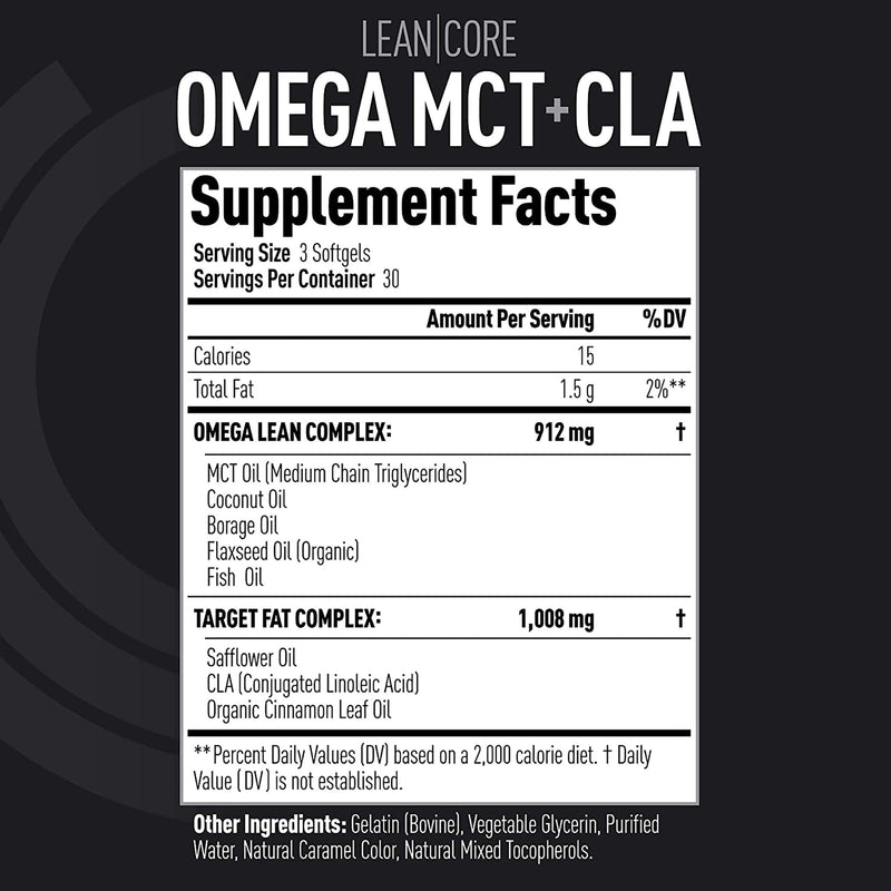 [Australia] - LEAN CORE OMEGA MCT + CLA - Stimulant Free Health Formula, Lean Muscle & Toned Physique, Omega 3-6-9 Fatty Acids - Flaxseed Fish Oil- Coconut Oil- Keto Friendly 30 Day Supply (90 Softgels) 