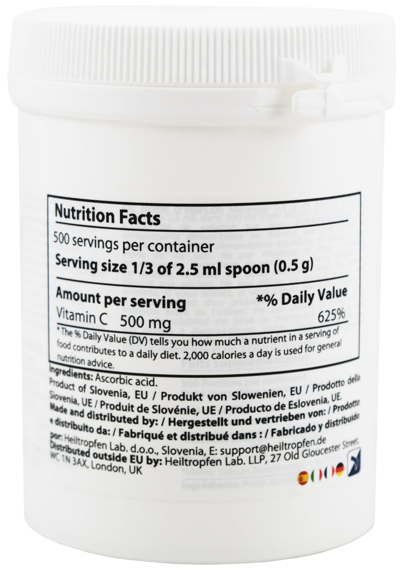 Pure Ascorbic Acid fine crystalline Powder | 0.55 lb - 250 g | Vitamin C | Pharma Ingredients (Ph. EUR, USP, BP) | Third-Party Tested | Heiltropfen®