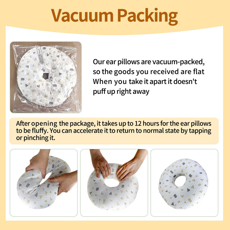 [Australia] - Ear Piercing Pillow for Side Sleepers, Donut-Shaped Ear Relief Pillow, Post-Piercing Recovery and Ear Pain, White with Gold and Grey Pattern 