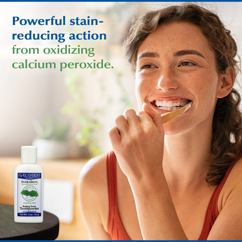[Australia] - Eco-Dent ExtraBrite Baking Soda Toothpowder, Mint - Fluoride-Free Toothpaste Powder, SLS-Free Tooth Powder with Oxidizing Calcium Peroxide, Whitening Toothpaste Alternative, 2 Oz Ea (Pack of 2) 