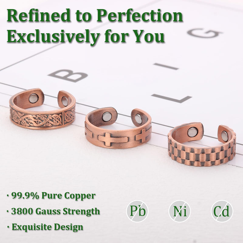 [Australia] - 3 Copper Rings for Men Women, 99.9% Pure Copper Magnetic Rings, Adjustable copper095 