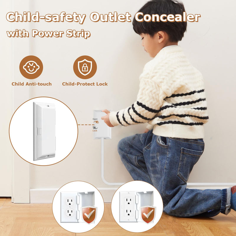 [Australia] - Outlet Cover Extension Cord 6 Feet, Ultra-Thin Outlet Concealer with Flat Plug Power Strip 5 AC Outlets, Childproof Flat Extension Cord Outlet Cover, 1875W for Kitchen, Home, Office 