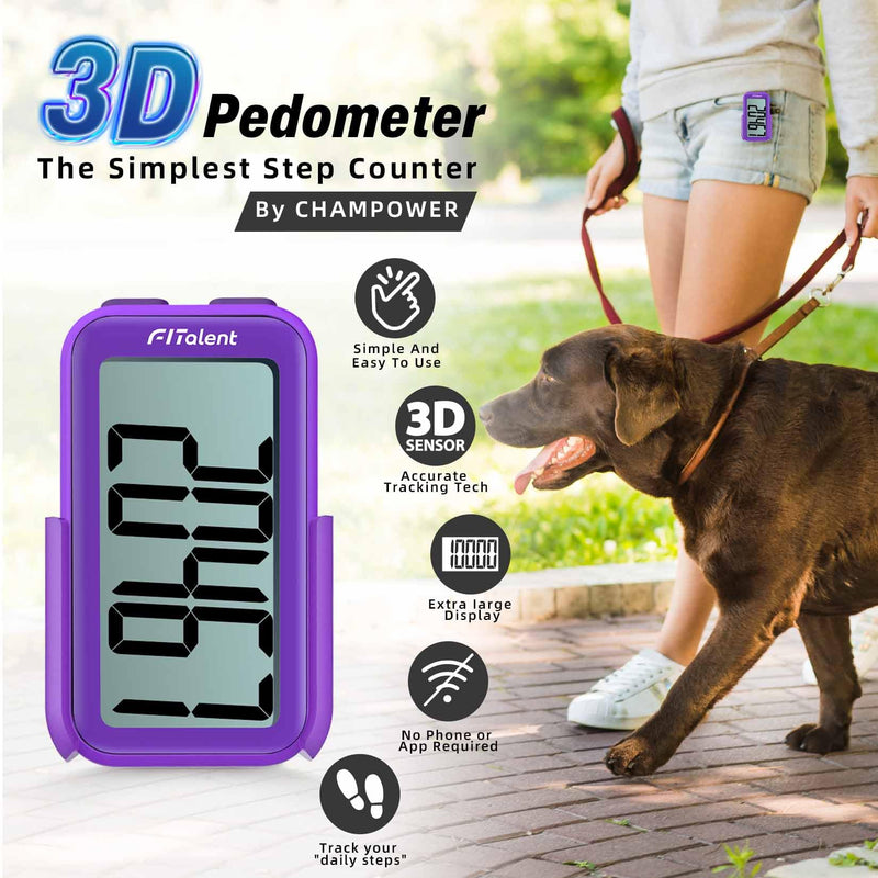 [Australia] - Pedometer for Walking Steps, 3D Accurate Simple Pedometer, Step Counter for Kids Men Women Seniors, Step Tracker with Clip Lanyard Purple 