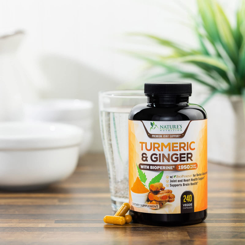[Australia] - Turmeric Curcumin with BioPerine & Ginger 95% Curcuminoids 1950mg - Black Pepper Extract for Max Absorption, Nature's Joint Support Supplement, Herbal Turmeric Pills, Vegan Non-GMO - 240 Capsules 240 Count (Pack of 1) 