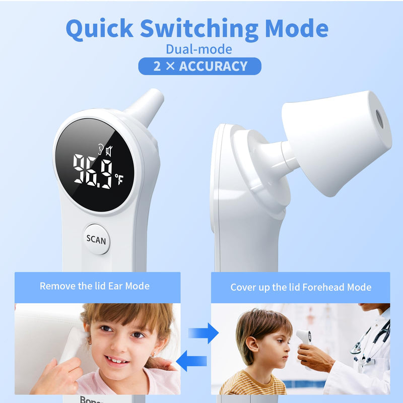 [Australia] - Boncare Ear and Forehead Thermometer, 2X Accuracy Infrared Digital Thermometer for Adults and Kids, 1 Second Reading, No Touch Baby with Fever Alarm 
