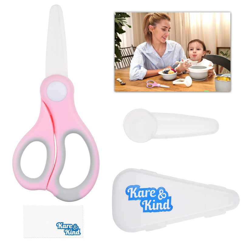 [Australia] - Kare & Kind Ceramic Baby Food Scissors - Pink - With Dust Cover and Storage Case - Cut Baby Food Easily - Ideal for Noodles, Meat, Chicken, Veggies and Fruits (Pink - 1 Pack) Pink - 1 Pack 