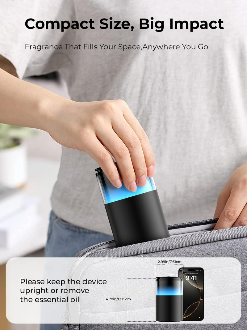 [Australia] - Waterless Essential Oil Diffuser: Battery Mini Scent Diffusers for Home&Car with 8 Color LED Night Light ‚Äî Cool Mist Aroma Machine Deep Black 