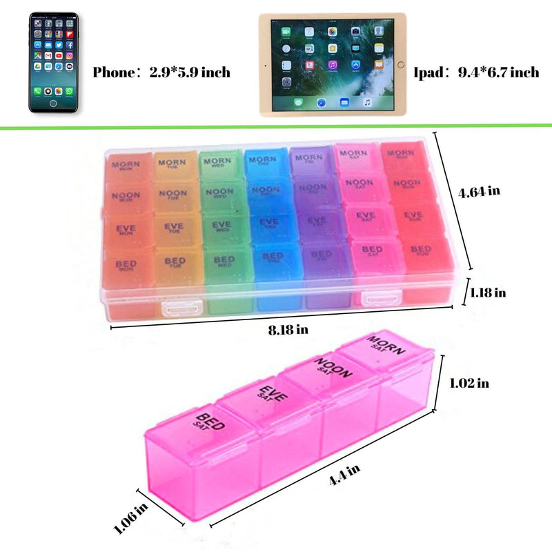 Pill Organizer 4 Times a Day,Premium Weekly Pill Case Medicine Organizer Box 7 Days 28 Compartment to Hold Vitamins Medicine Organizer Box