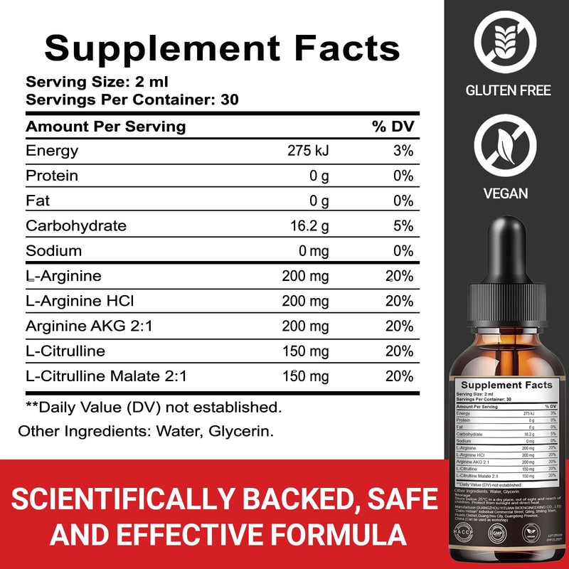 Nitric Oxide Supplements for Men, Nitric Oxide Booster with L-Arginine, L-Citrulline | Energy, Circulation & Muscle Recovery | Pre Workout for Men & Women | Endurance & Performance | 60ml Vegan