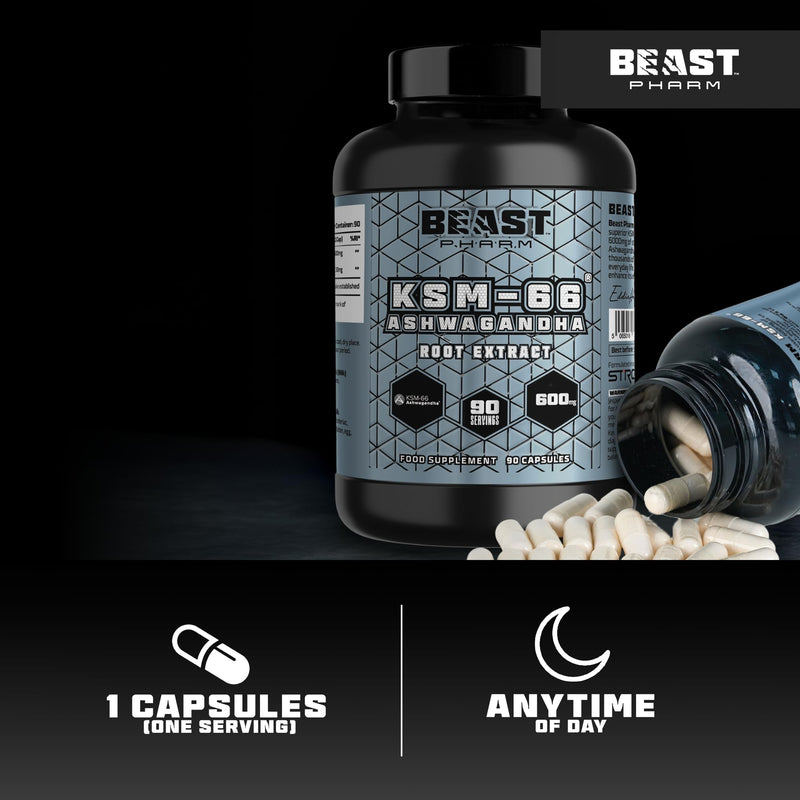 Beast Pharm Ashwagandha KSM 66 6000mg (3 Months Supply) Ashwagandha High Strength 90 Capsules - Calm & Stress Relief Support 90 count (Pack of 1)
