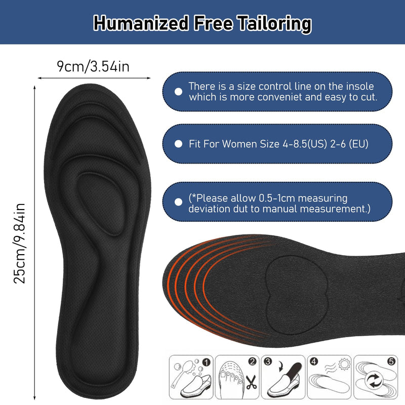 [Australia] - WLLHYF 2 pairs of memory foam insoles shoe insoles for men and women replacement shoe insoles comfortable cushioning shoe insoles shoe pads relieve foot pain (black + gray, 25cm women EU39) black + gray 