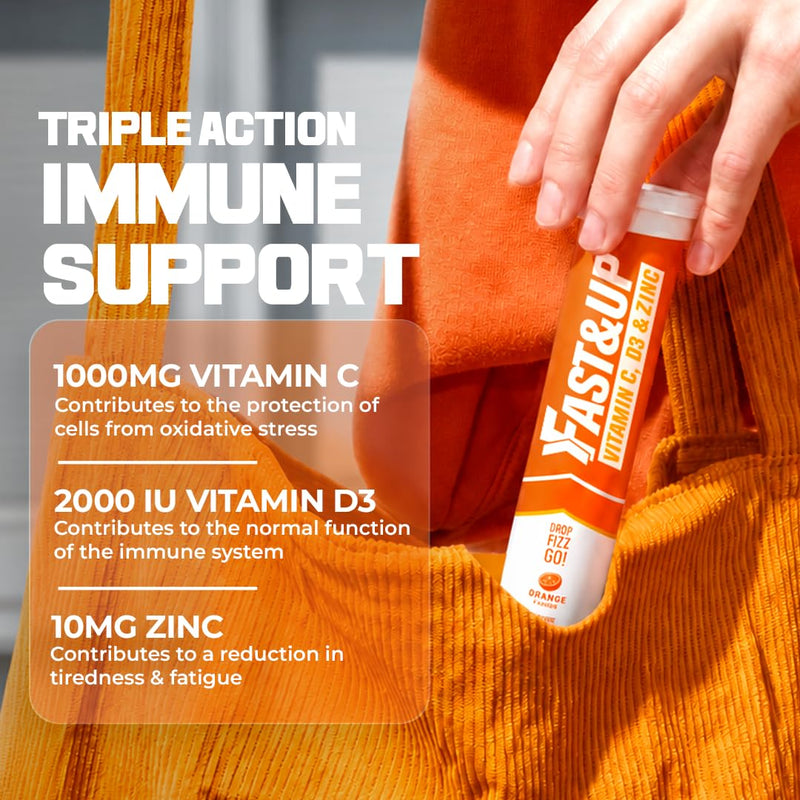 Fast&Up Vitamin C, Vitamin D & Zinc - 80 Effervescent Tablets (4 X 20) - Saver Multipack - Complete Immunity Booster - One Daily - Orange Flavour 80 count (Pack of 1)