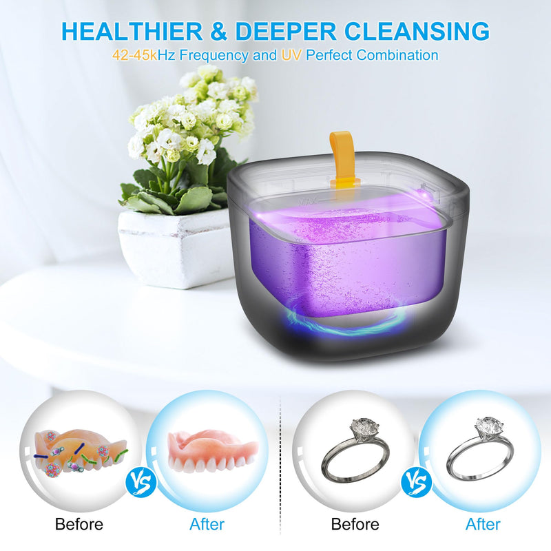 Ultrasonic Cleaner for Retainer, Invisalign, Denture, Mouth Guard, Aligner, Toothbrush Head, 43kHz 255ML Newly Upgraded Ultrasonic Retainer Cleaner Machine, UV Ultrasonic Jewelry Cleaner Black