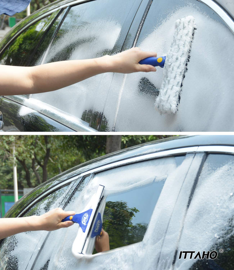 [Australia] - ITTAHO Squeegee for Window Cleaning,12" Squeegee and 11" Microfiber Scrubber Combi with Stainless Steel Pole,Extendable Window Cleaner for Car,Sliding Door,Shower Glass Door-Swivel Style-2 Pads Blue 12" Squeegee 