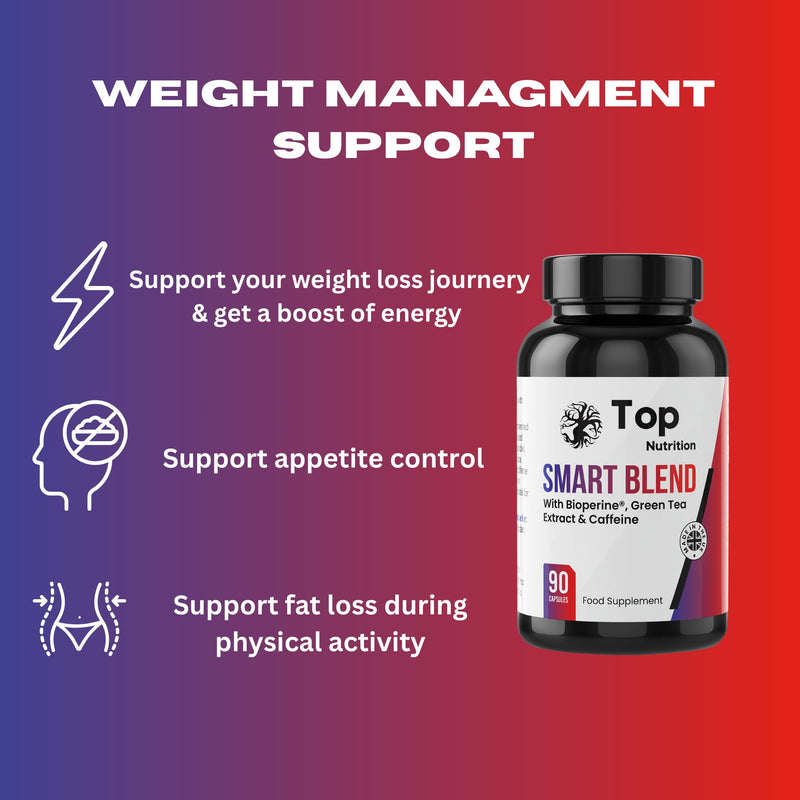 Smart Blend Fat Burner - 90 Vegan Capsules with Caffeine, Green Tea, L-Carnitine & Ginger Root - Weight Management, Metabolism & Appetite Support - Made in UK
