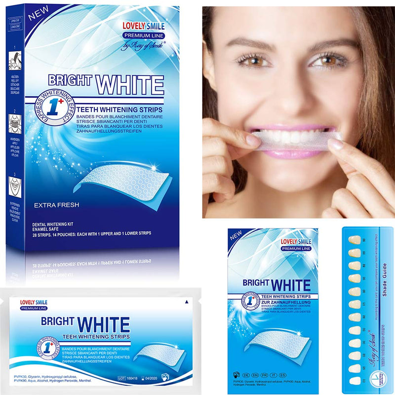 Lovely Smile Premium Line Teeth Whitening Strips - Enamel Safe - White Teeth in 1 Hour - No Slip and No Sensitivity - Dental Whitener Kit by Ray of Smile (28 Strips/Mint) 28 Strips / Mint