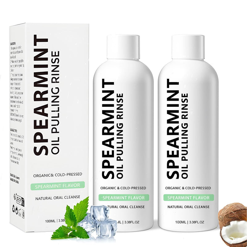 Spearmint Oil Pulling Rinse, Cold-Pressed Coconut Oil, Powerful Organic Peppermint Oil for Whitening Teeth, Mint Mouthwash, Freshness Breath (2) 2