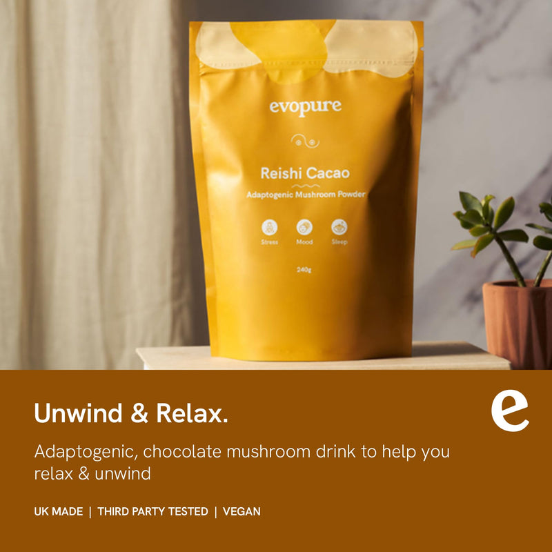 Reishi Mushroom Cacao Powder 240g | Sleep Stress & Relaxation | Adaptogen with Maca | Vegan UK | 30 Servings
