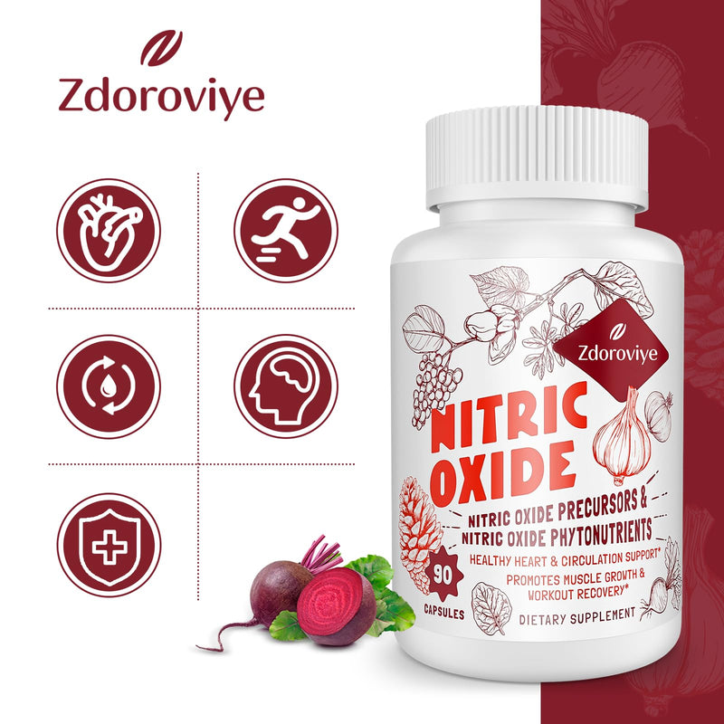 [Australia] - Nitric Oxide Supplement for Men, Nitric Oxide Precursor & Phytonutrient Complex for Heart, Immune- 90 Capsules (2 Pack) 90 Count (Pack of 2) 