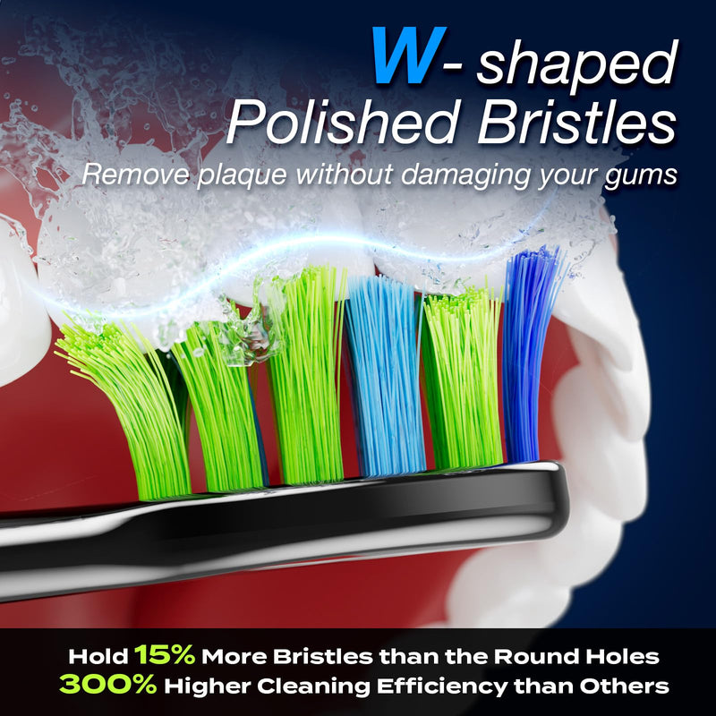 7AM2M Electric Toothbrush for Adults & Teens with LED Screen, 3 Intensity Levels & 5 Modes, One Charge for 90 Days, Fast Charge & Holder, 2 Mins Built in Smart Timer, with 8 Brush Heads (Black) Black