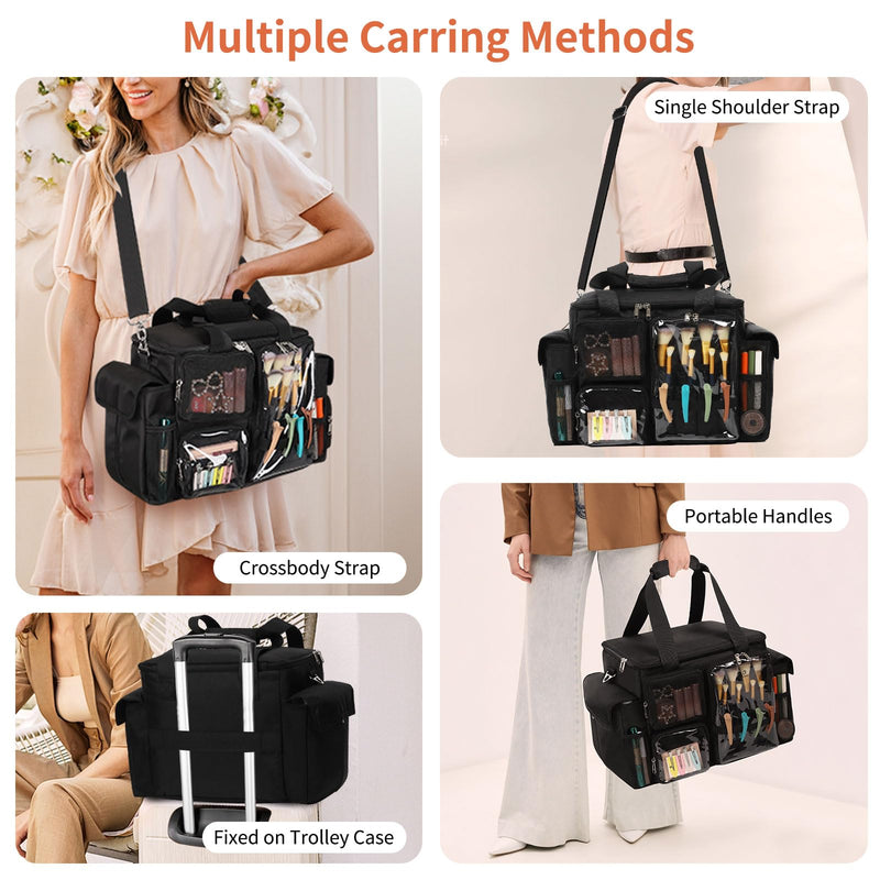 Large Hairstylist Traveling Bag, Hair Tool Organizer with Removeable Dividers, Hairdresser Hair Tools Travel Bag with Multi Pockets, Professional Makeup Artist Bag with Shoulder Strap Large(16.1x10.6x11in)