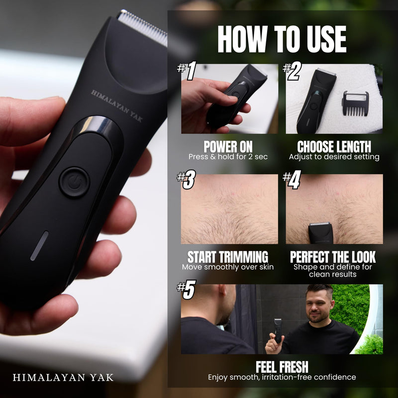 [Australia] - Dual-Head Electric Body Hair Trimmer for Men & Women, Waterproof Groin & Bikini Shaver, Wet/Dry Groomer with Replaceable Ceramic Blades,USB Recharge Dock, Hygiene Razor for Full-Body Use 