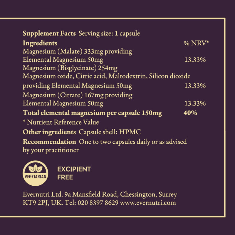 Magnesium Complex | Malate, Bisglycinate & Citrate | High Bioavailability | Additive-Free | 90 Vegan Capsules | UK Manufactured