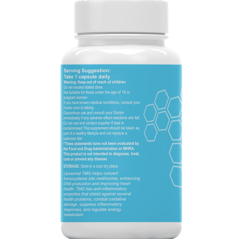 TMG 120 Capsules (1200mg) 99% Pure Trimethylglycine Supplement as Betaine | High Strength 1-A-Day | 4 Months Supply | Liver Heart Health | Liposomal Delivery for Max Absorption, Longevity, Vegan