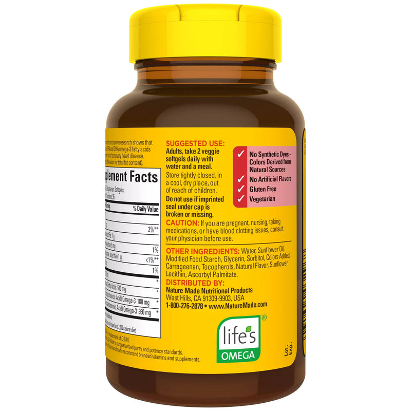 [Australia] - Nature Made Algae 540 mg Omega 3 Supplement, Alternative to Omega 3 Fish Oil Supplements, 70 Veggie Softgels, Sustainable, Plant-Based, for Healthy Heart, Brain, and Eye Support Unflavored 70 Count (Pack of 1) 