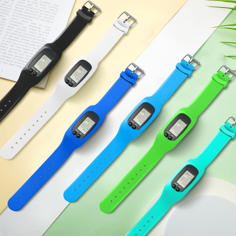 [Australia] - Geyoga Silicone Fitness Tracker Watch 6 Pcs Walking Running Pedometer Calorie Burning and Step Counting Bracelet Steps Pedometer Watch for Walking Men Women Kids Multicolor 