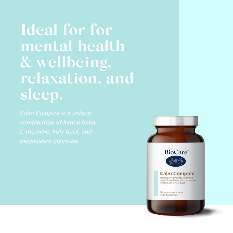 BioCare Calm Complex - Magnesium Glycinate with Lemon Balm, L-Theanine & Holy Basil for Nervous System & Fatigue Support - 60 Capsules