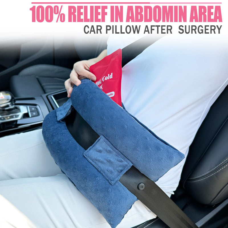 [Australia] - Hysterectomy Pillows with Ice/Hot Pocket for Abdominal Surgery, Hysterectomy Recovery Must Have Gifts, Tummy Tuck Stomach Padding, Minky Dot Denim Blue 