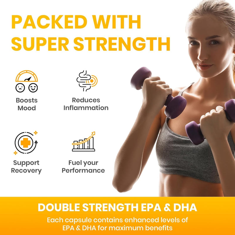 Omega 3 Fish Oil 1000mg, 30 Softgels (1 Month Supply), Double Strength 180mg EPA and 120mg DHA, Supports Eye, Heart & Brain Health for Men & Women - UK Made
