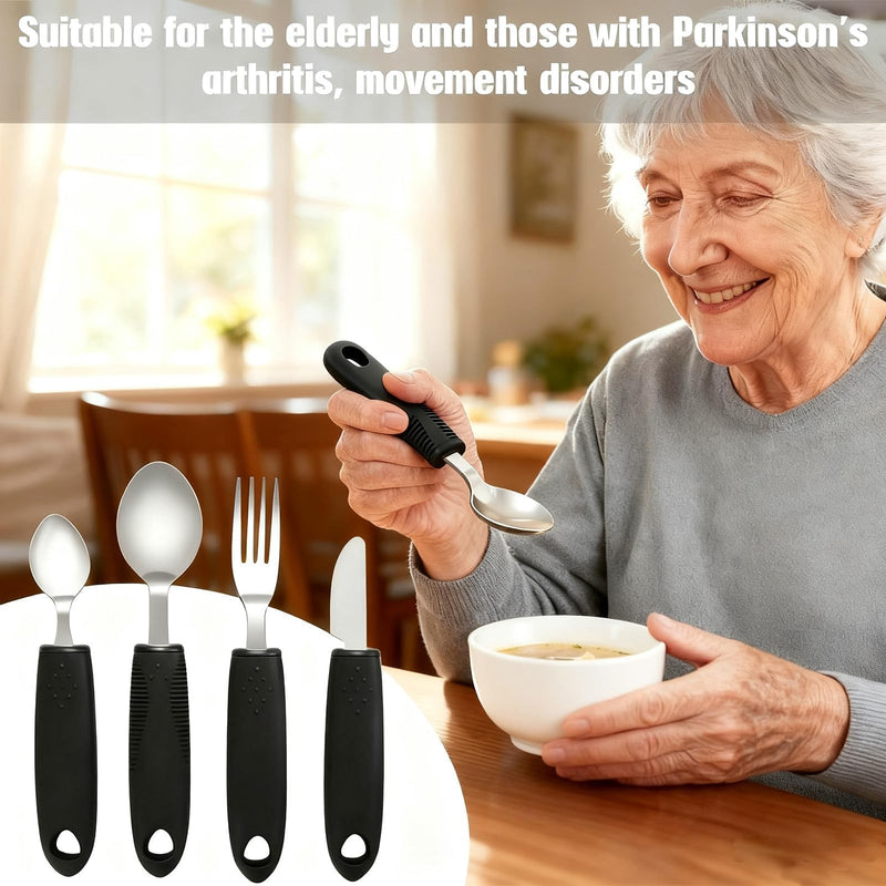 4Pcs Wide Handled Easy Grip Cutlery Set,Easy Grip Cutlery Set for Disabled Hands – Comfortable Adapted Utensils for Arthritic & Parkinson's Patients – Anti-Shake Spoon & Fork