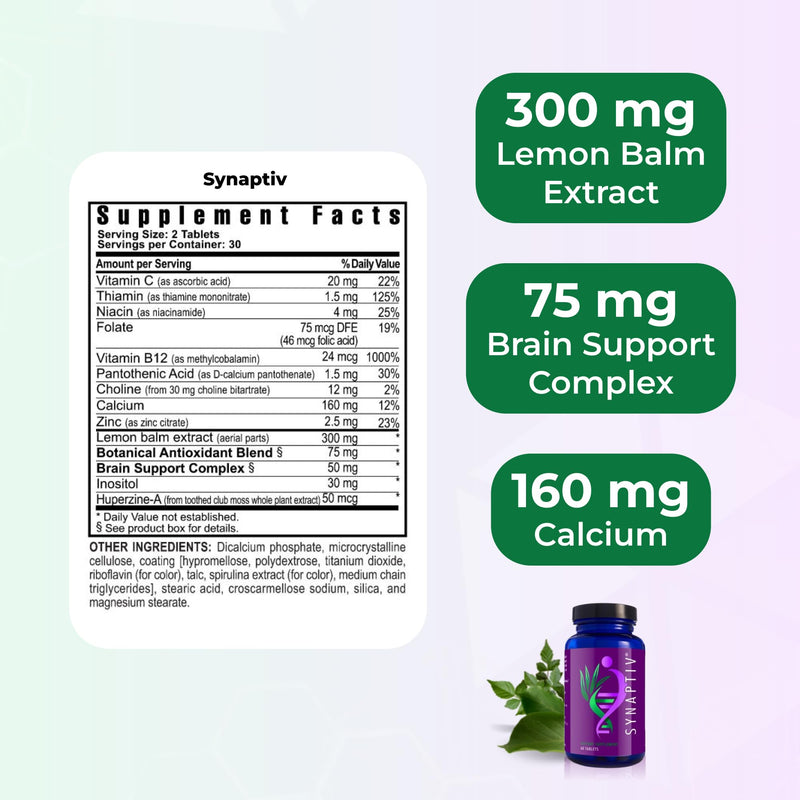 Youngevity Synaptiv 12-in-1 Brain Support with Ginkgo, Bacopa, 60 Tablets | 12-in-1 brain support, ginkgo, bacopa, huperzine-A, quercetin, lemon balm, antioxidants, vitamins, focus, memory, 60 tablets 60 Count (Pack of 1)