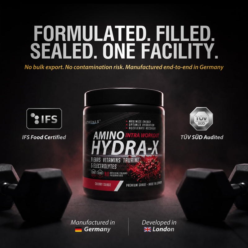 Athenix® Amino Hydra-X Intra-Workout | Green Apple | 9 EAAs + 5 Electrolytes + Vitamins & Taurine | Vegan BCAA + Hydration Powder | 26 Servings | Zero Sugar & Fat | 365g (365g, Green Apple Burst)