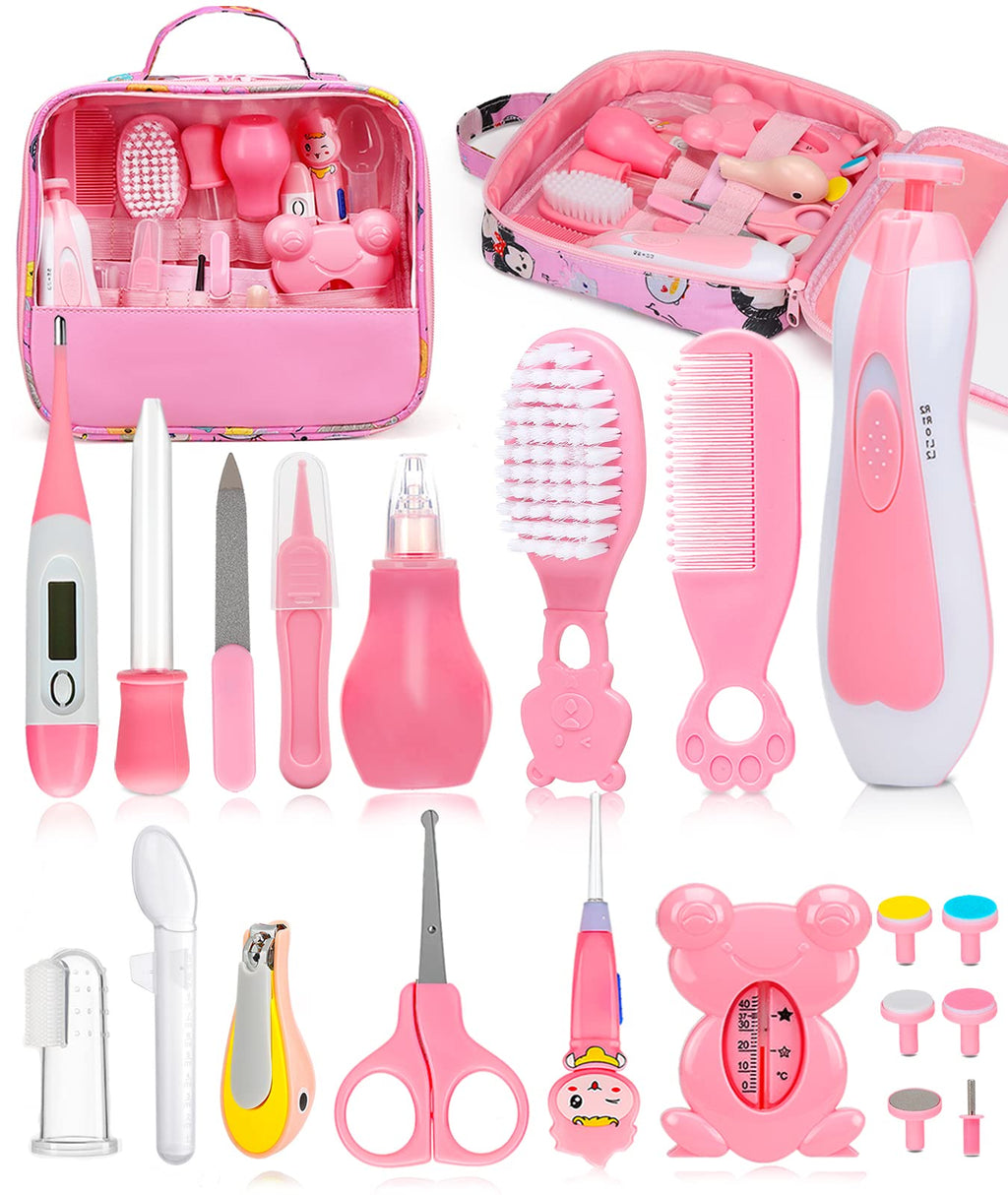 Baby Healthcare and Grooming Kit, Electric Safety Nail Trimmer Baby Nursery Kit, Newborn Care Kits with Hair Brush Comb for Newborn Infant Toddlers Baby Boys Girls Kids, Baby Shower Gifts Pink