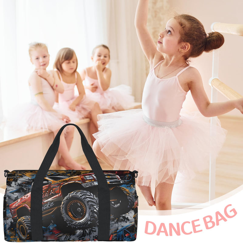 Sports Duffle Bag, Small Gym Bags With Zipper, Ballet Dance Bag for Girls, Workout Soccer Bags for Boys Weekend Overnight Shoulder Carry-On Travel Tote (Trucks)