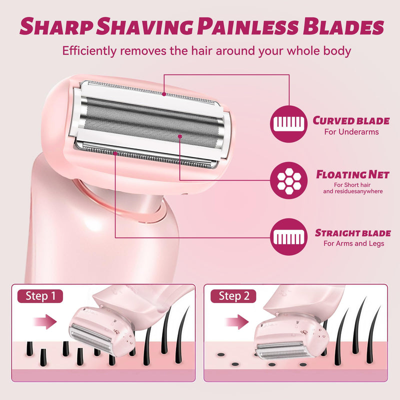 [Australia] - 2 in 1 Electric Shaver for Women Wet Dry Dual Use IPX7 Waterproof with LED Display USB Recharge Dock Dry Use Body Hair Trimmer and Facial Hair Remover for Bikini Underarm Leg Arm Face (Pink) Pink 