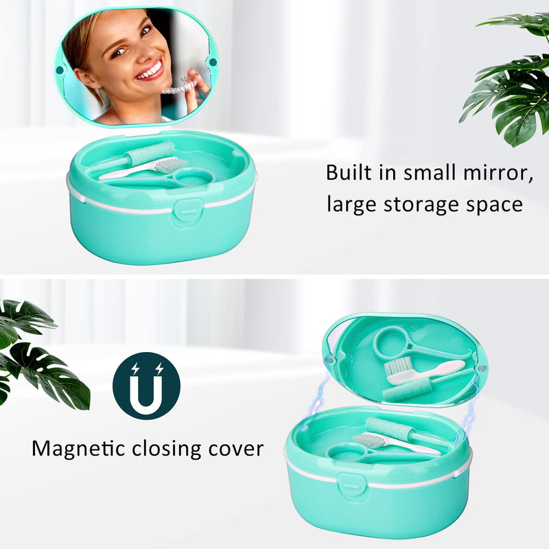 [Australia] - Denture Case, Double Denture Slot Cup Case Wet & Dry Portable Denture Case Portable False Teeth Container, Denture Cup with Lid for Cleaning Household Office Travel (Green) Green 