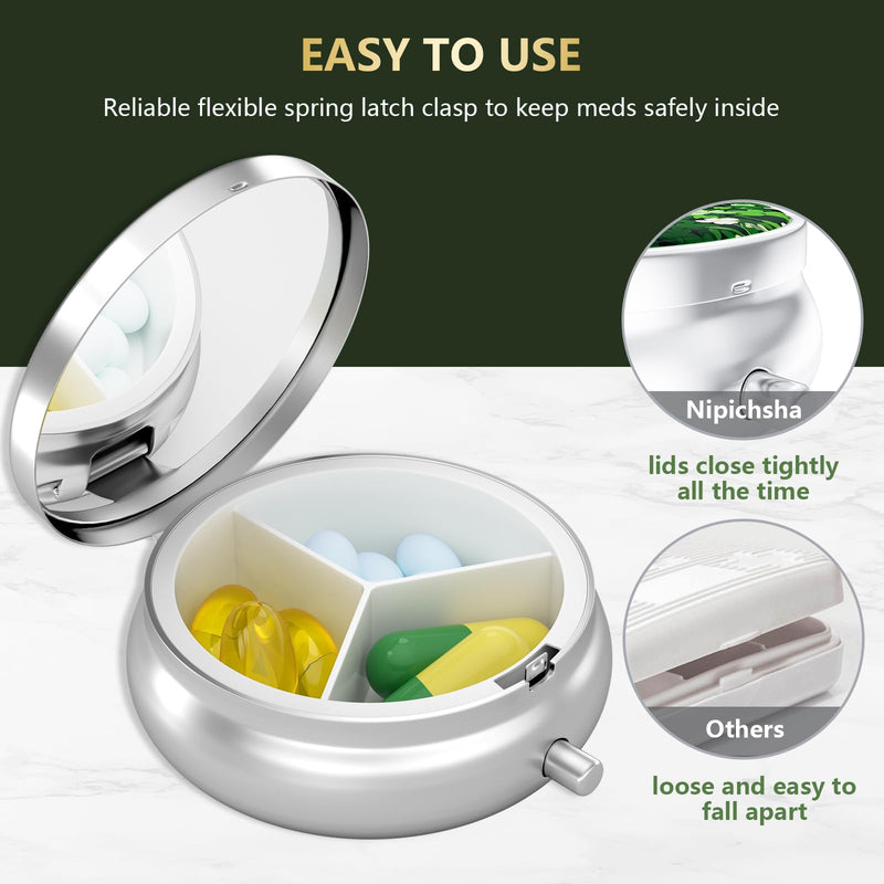 Pill Box, Small Pill Case for Purse & Pocket, Travel Medicine Organizer | Cute Travel Medicine Organizer, Portable Medicine Container Holder to Hold Vitamins, Medication, Fish Oil & Supplement Green Leave Cat